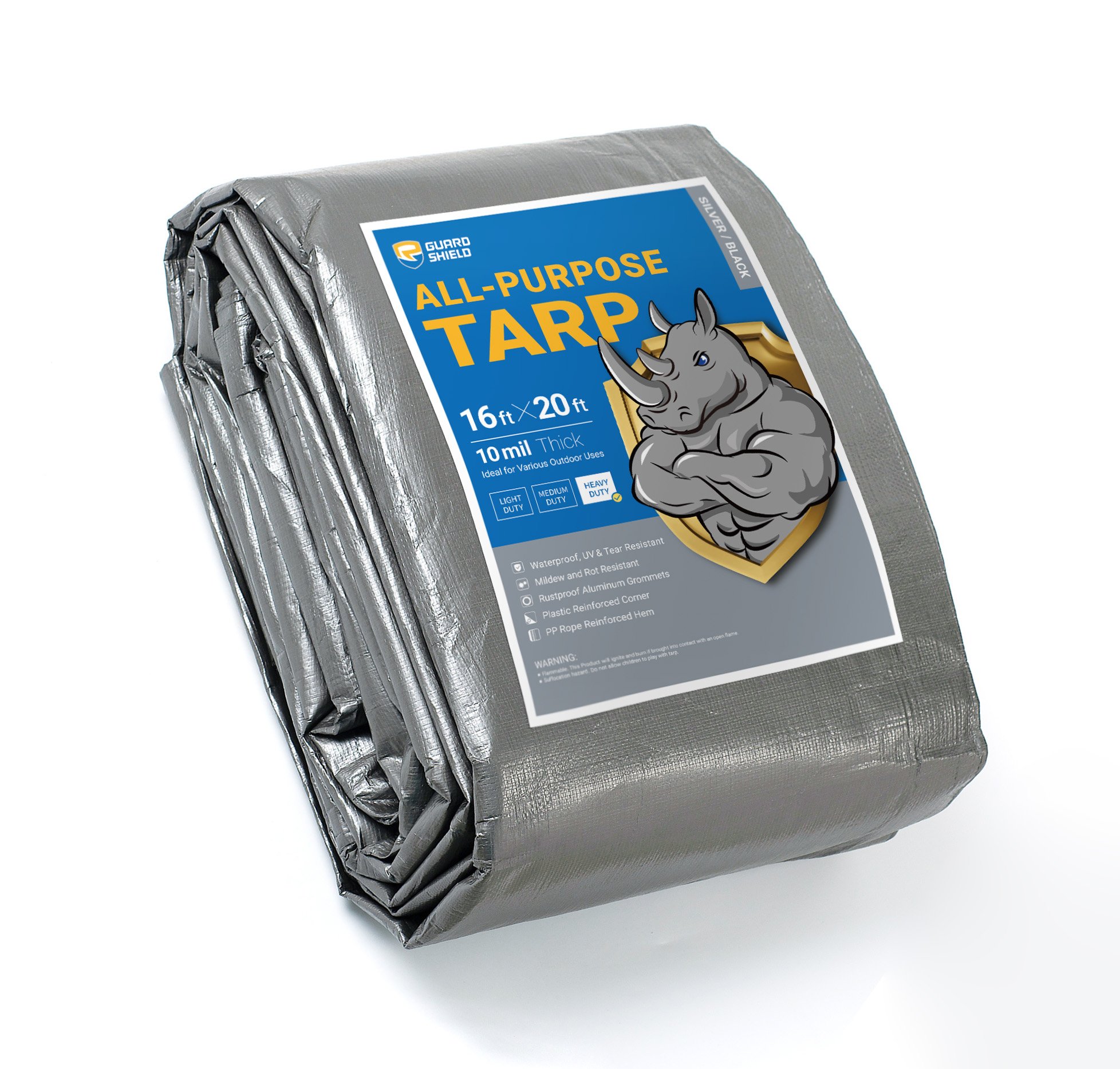 GUARD SHIELD Heavy Duty Tarp 16x20 Feet Silver/Black